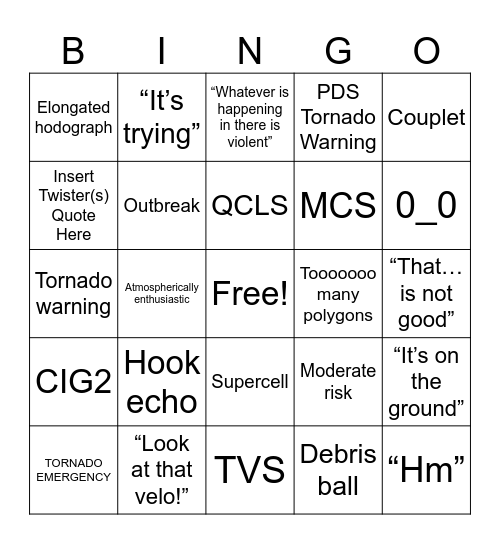 Severe Weather Bingo Card