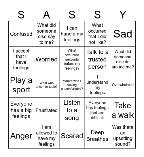 Sassy Sue's Word Game Bingo Card
