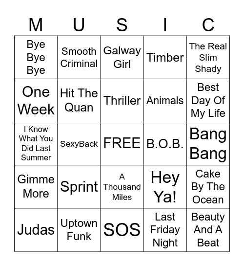 Klover's Ultimate Music Bingo Card
