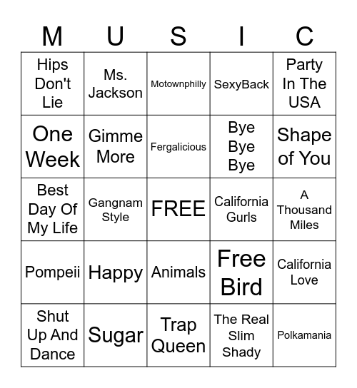 Klover's Ultimate Music Bingo Card