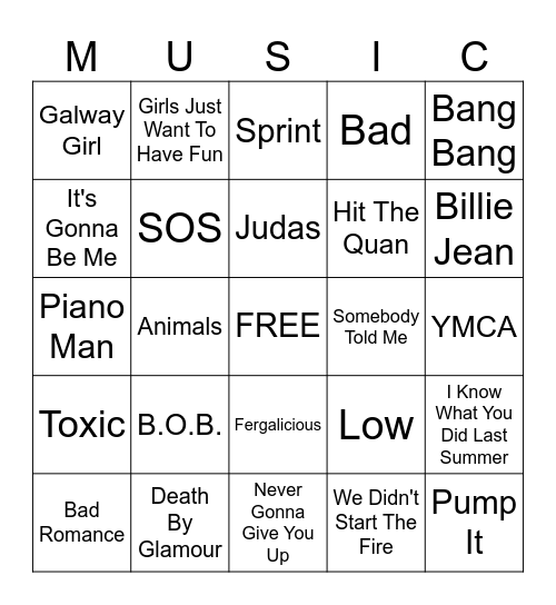 Klover's Ultimate Music Bingo Card
