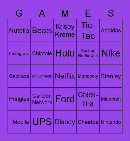 Sassy Sue's Word Game Bingo Card