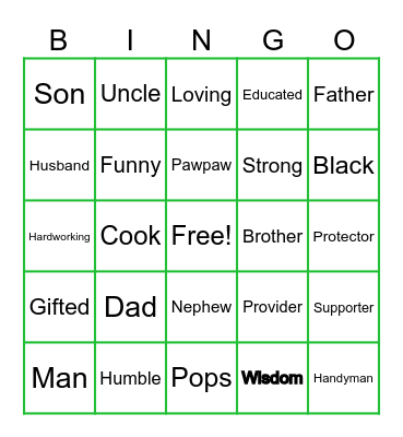 Dad Bingo Card
