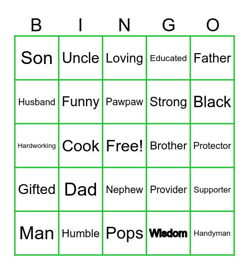 Dad Bingo Card