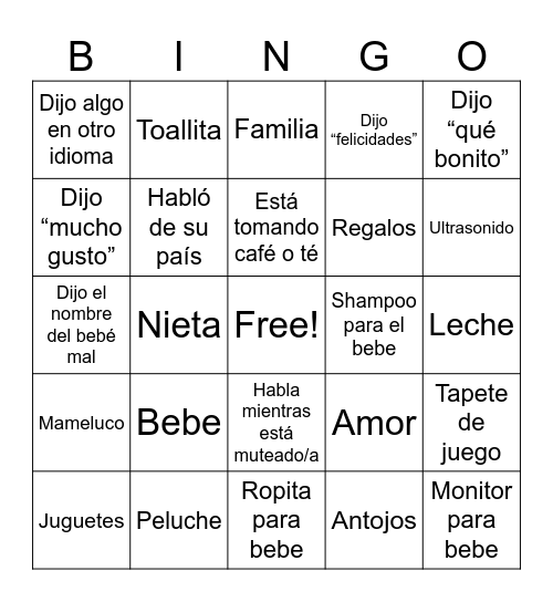 Bingo para Baby Shower Bingo Card