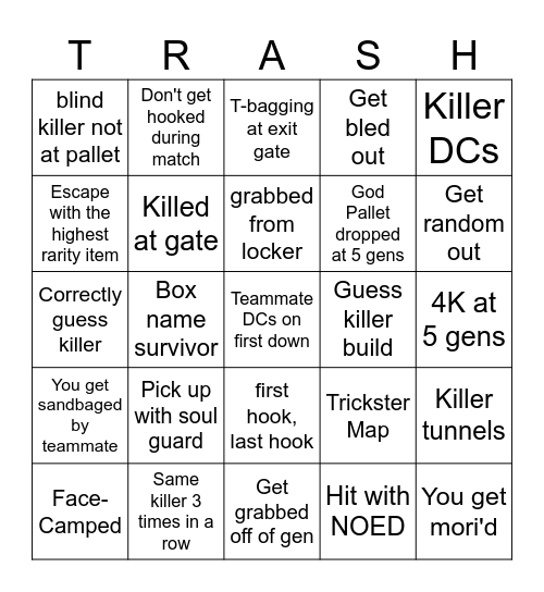 Ultimate DBD Bingo Card