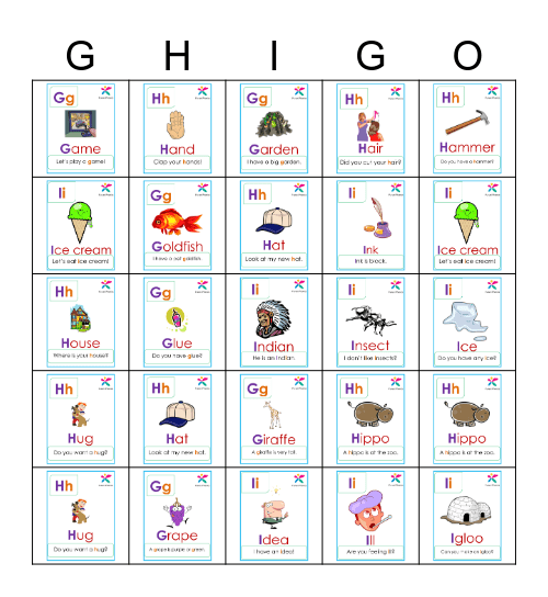 GHI Bingo Card