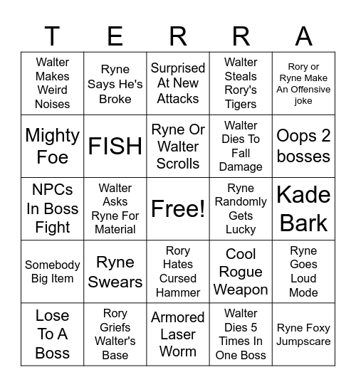 Calamity Bingo Card