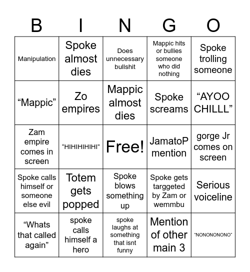UU SMP BINGO SPOKE Bingo Card