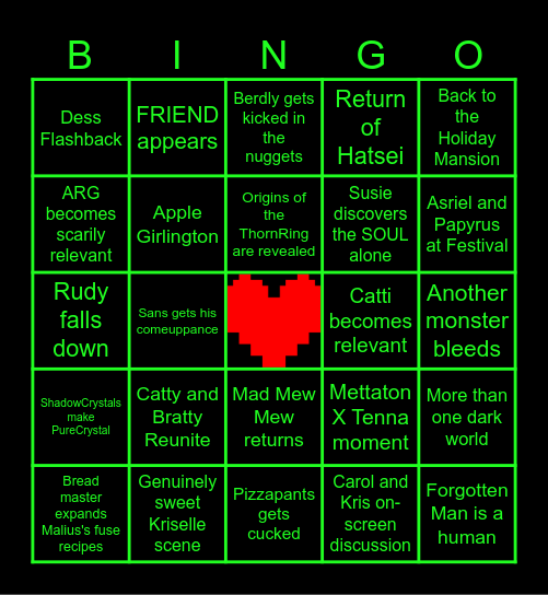 Deltarune Chapter 5 Bingo Card