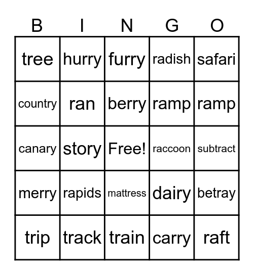 TARGET "R": Bingo Card