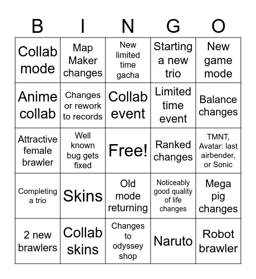 Brawl Talk Bingo Card