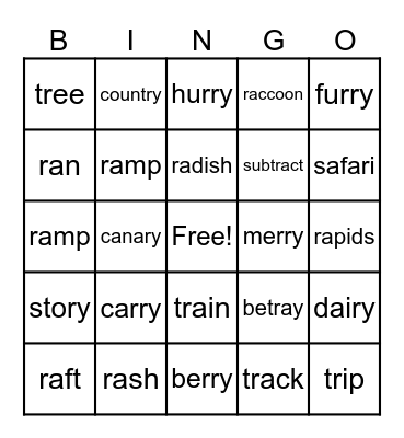 TARGET "R": Bingo Card