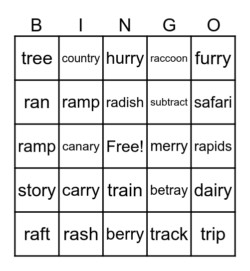 TARGET "R": Bingo Card