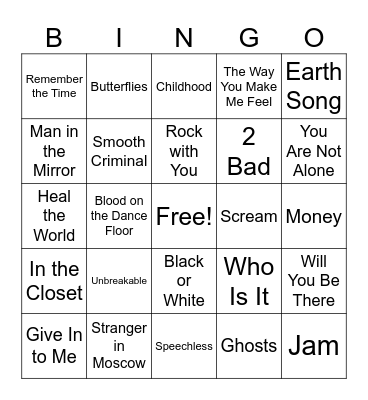 Michael Jackson Bingo Card