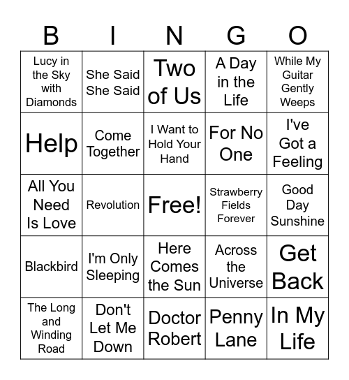 The Beatles Bingo Card