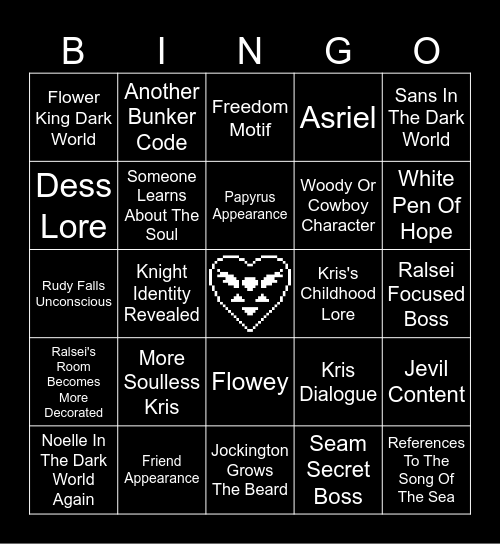 Deltarune chapter 5 Bingo Card