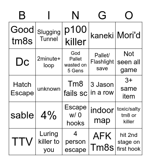 DBD Bingo Card