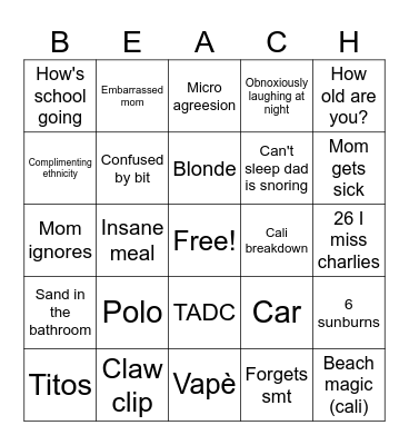 ☆Beach trip☆ Bingo Card