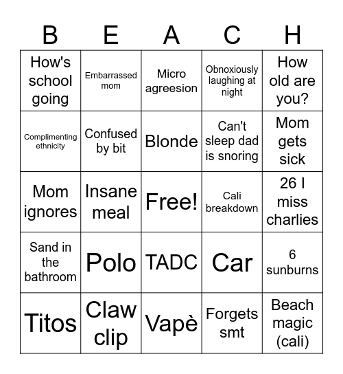 ☆Beach trip☆ Bingo Card