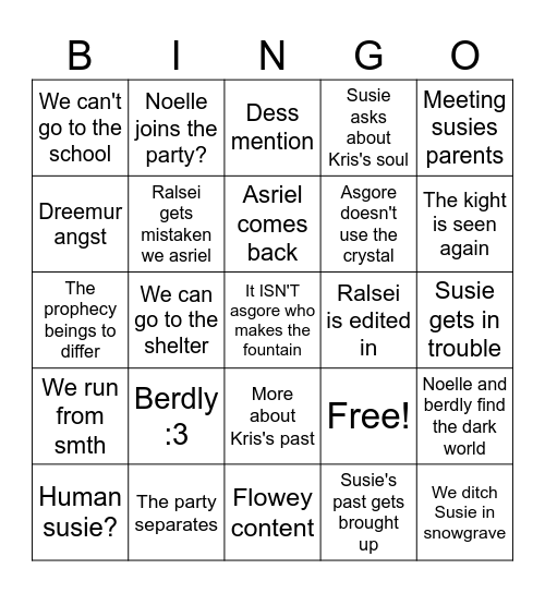 Deltarune chapter 5! Bingo Card