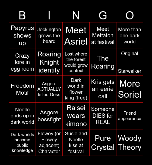Deltarune Ch5 Bingo Card
