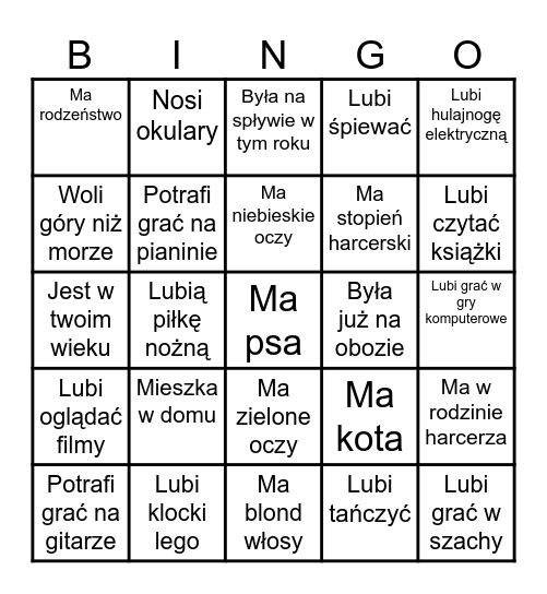 Znajdź osobę która... Bingo Card