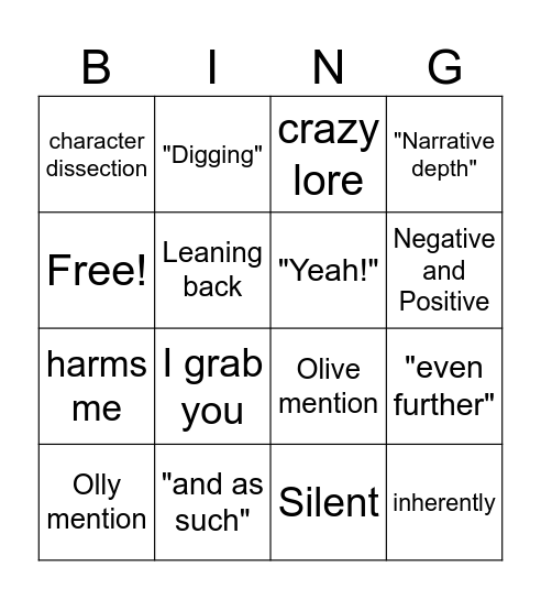 Jasper bingo Card