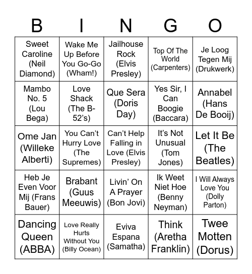 Duynsberg Muziekbingo Card