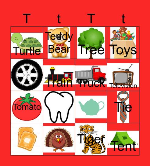 Letter T Bingo Card