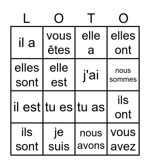 Être & Avoir Bingo Card