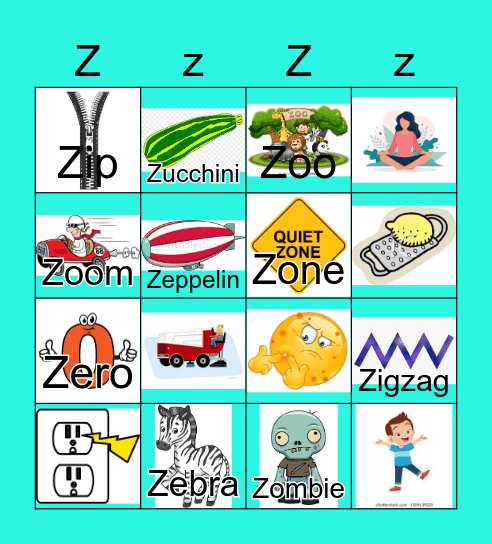 Letter Z Bingo Card