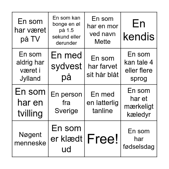 Roskilde Menneskebingo Card