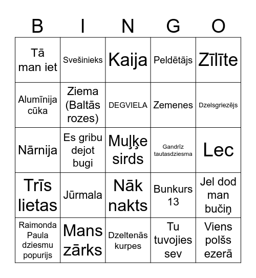 Mūzikālais Bingo Card