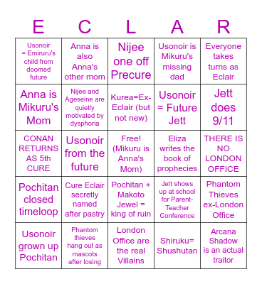 Meitantei Precure Conspiracy Bingo Card