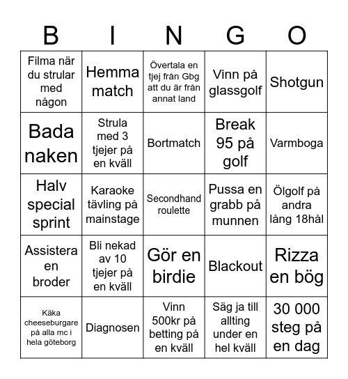 Sommar kung 👑 Bingo Card