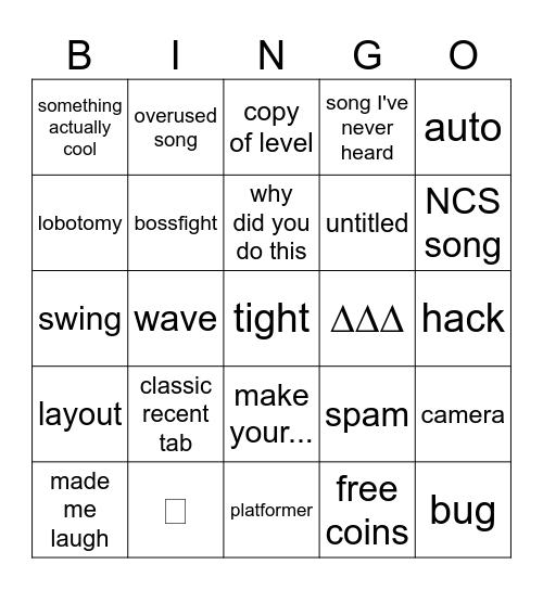Recent tab 2.2 Bingo Card