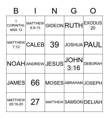 BIBLE BINGO #1 Bingo Card