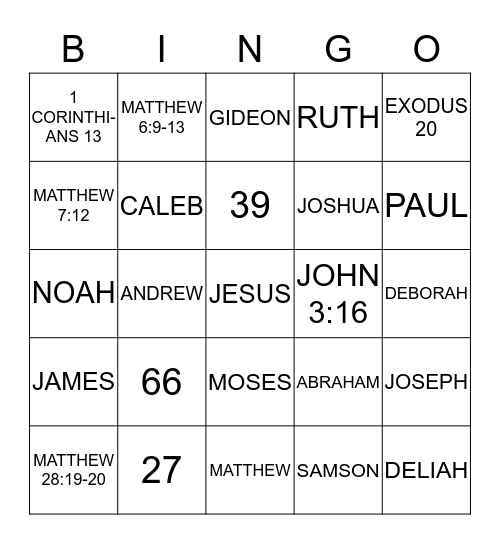 BIBLE BINGO #1 Bingo Card