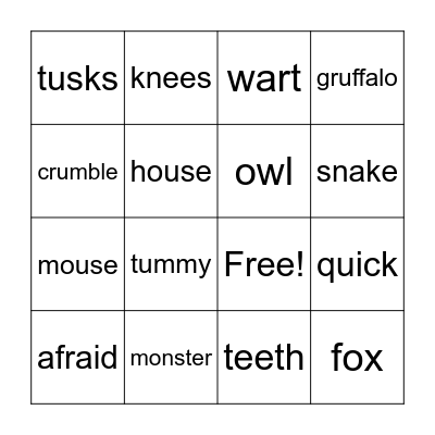 The Gruffalo Bingo Card