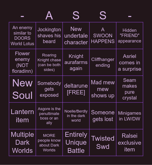 Deltarune Chapter 5 Bingo Card