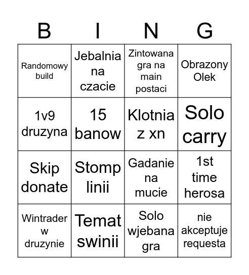 Swiniojebca Bingo Card