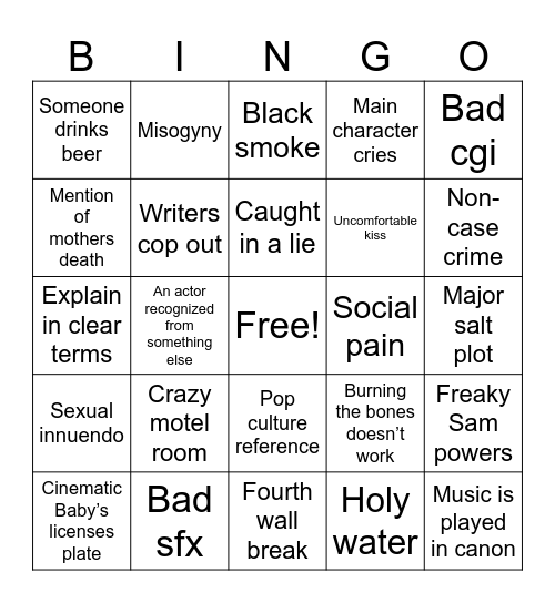 Spn Bingo Card