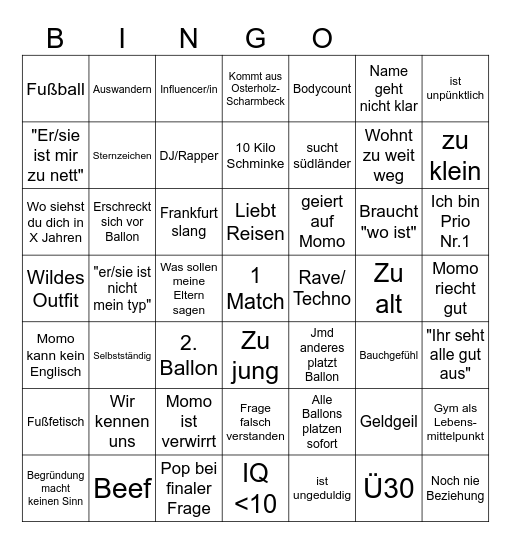 Ballon Date Bingo Card