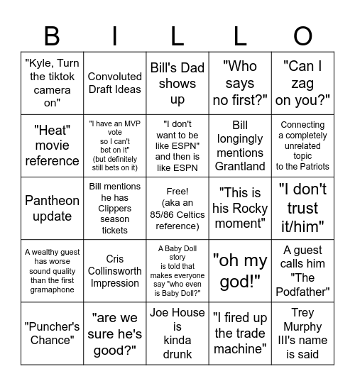 Bill Simmons Bingo Card