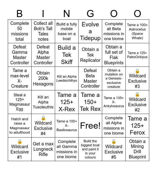 Ark Survival Ascended - Genesis Part 1 Bingo! Bingo Card
