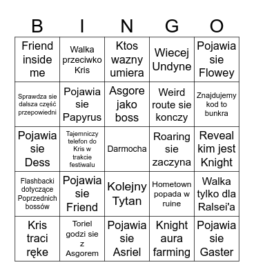 Deltarune chapter 5 (Polish) Bingo Card
