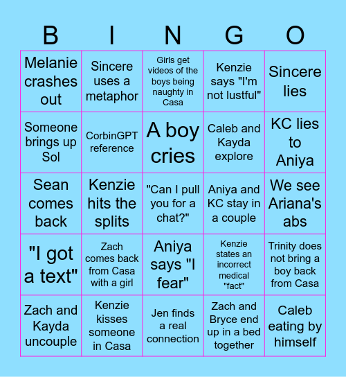 LOVE ISLAND WEEK OF 6/21 Bingo Card