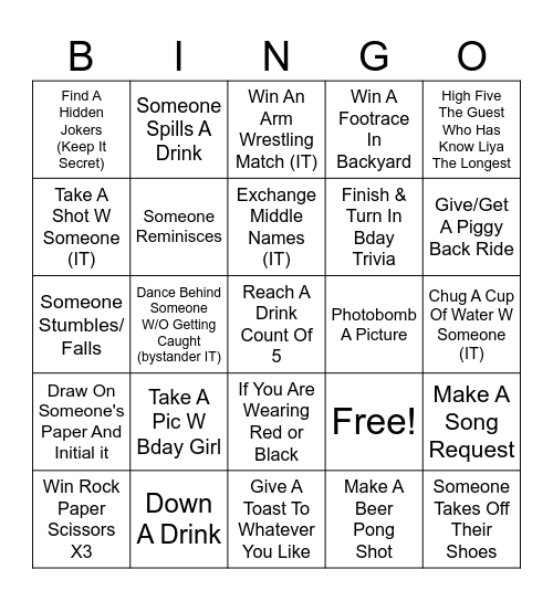 Liya's Bday Bingo!!! Bingo Card