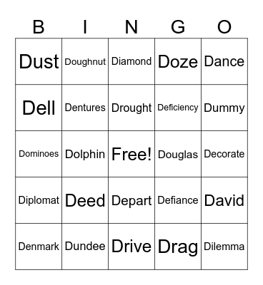 D words Bingo Card
